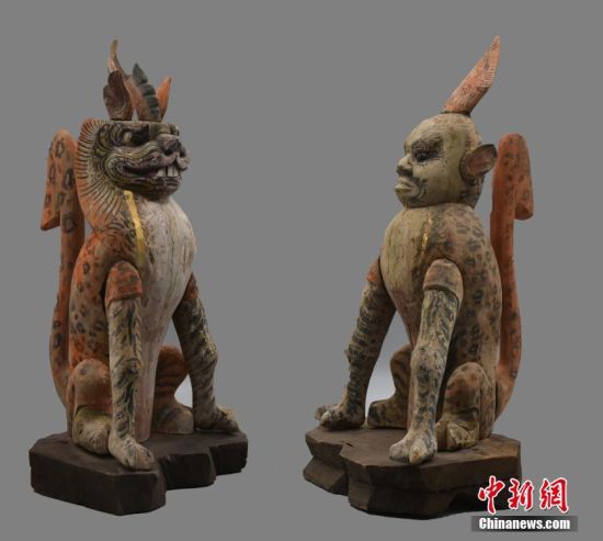 圖為慕容智墓出土鎮(zhèn)墓獸。 中新社發(fā) 甘肅省文物局 供圖