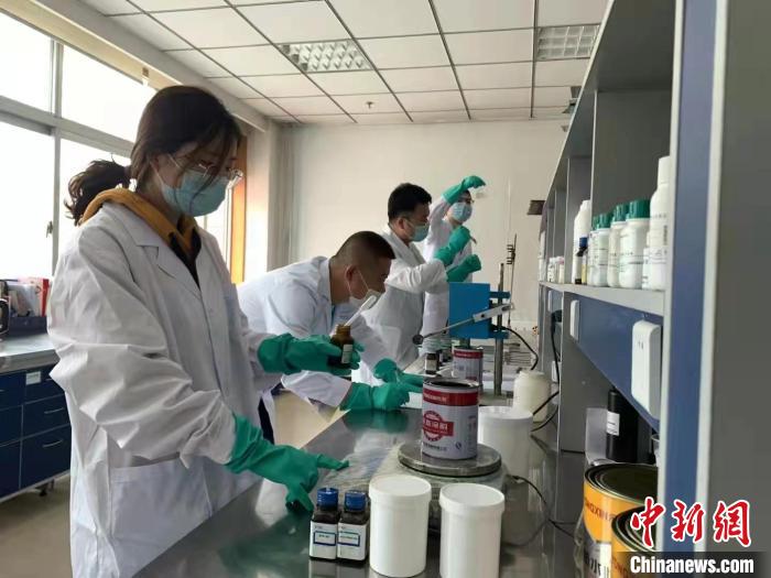 圖為肖菲(前一)帶領(lǐng)團(tuán)隊(duì)研發(fā)水性涂料。(資料圖) 受訪者供圖