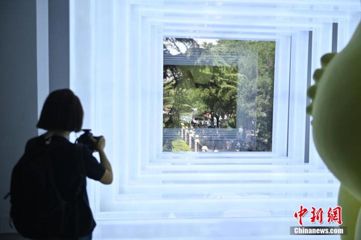 圖為游客參觀藝術(shù)展。中新社記者 李亞龍 攝
