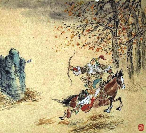 “林暗草驚風，將軍夜引弓。”畫作